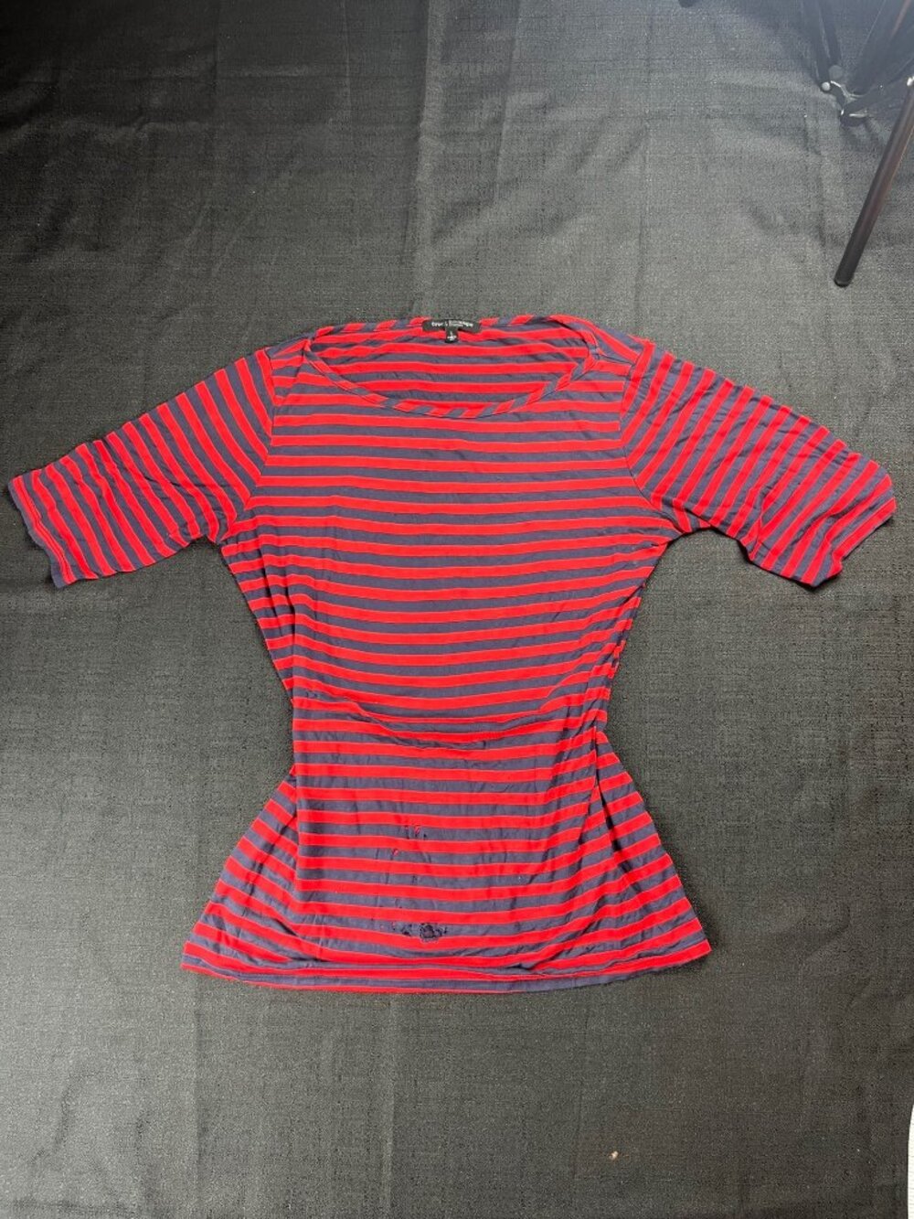 Green Envelope Large Red Navy Striped Shirt 3/4 Sleeve Scoop Neck